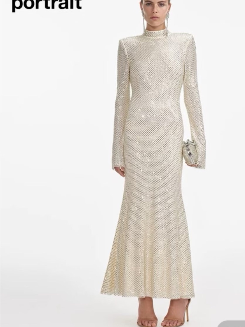 NWOT Self-Portrait Sequined High-Neck Evening Gown in Cream, Size US 4/6/8